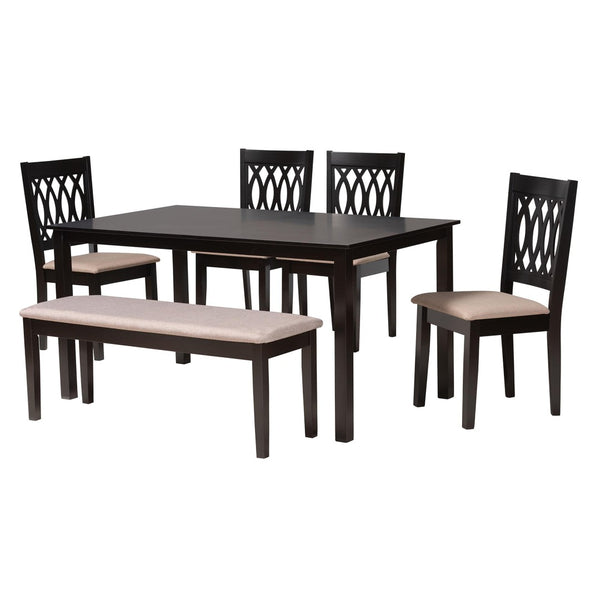 Baxton Studio Baxton Studio Modern Beige Dining Set with Espresso Brown Table & Sculptural Backrest Chairs Florencia 6-Piece RH388C-Sand/Dark Brown-6PC Dining Set