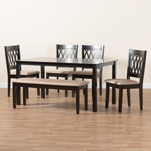 Baxton Studio Baxton Studio Modern Beige Dining Set with Espresso Brown Table & Sculptural Backrest Chairs Florencia 6-Piece RH388C-Sand/Dark Brown-6PC Dining Set