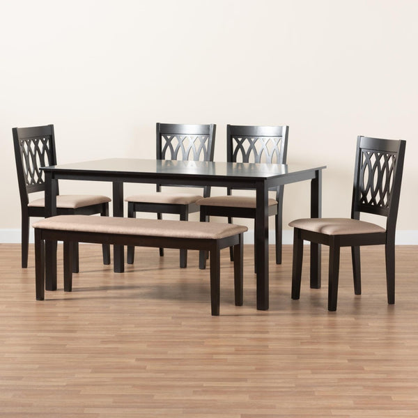 Baxton Studio Baxton Studio Modern Beige Dining Set with Espresso Brown Table & Sculptural Backrest Chairs Florencia 6-Piece RH388C-Sand/Dark Brown-6PC Dining Set