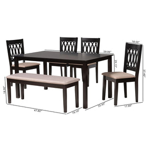 Baxton Studio Baxton Studio Modern Beige Dining Set with Espresso Brown Table & Sculptural Backrest Chairs Florencia 6-Piece RH388C-Sand/Dark Brown-6PC Dining Set