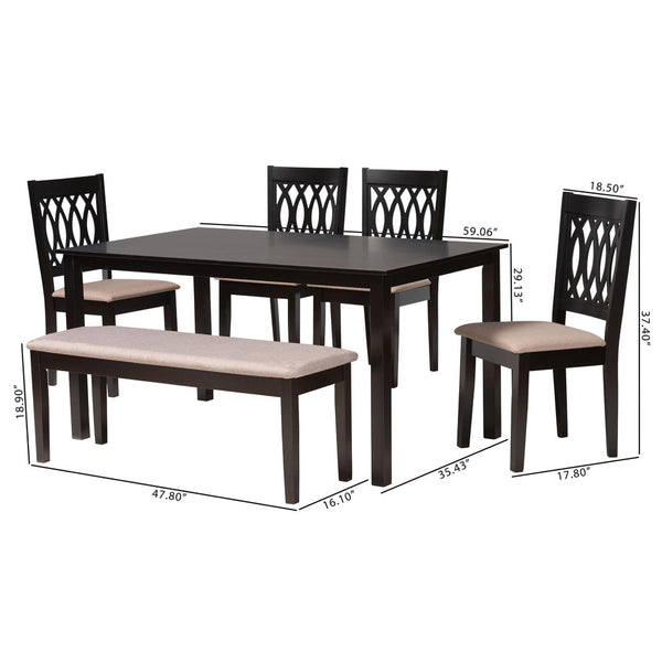Baxton Studio Baxton Studio Modern Beige Dining Set with Espresso Brown Table & Sculptural Backrest Chairs Florencia 6-Piece RH388C-Sand/Dark Brown-6PC Dining Set