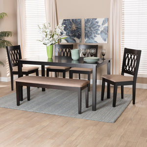 Baxton Studio Baxton Studio Modern Beige Dining Set with Espresso Brown Table & Sculptural Backrest Chairs Florencia 6-Piece RH388C-Sand/Dark Brown-6PC Dining Set