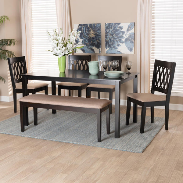 Baxton Studio Baxton Studio Modern Beige Dining Set with Espresso Brown Table & Sculptural Backrest Chairs Florencia 6-Piece RH388C-Sand/Dark Brown-6PC Dining Set