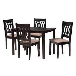 Baxton Studio Baxton Studio Modern Beige Dining Set with Espresso Brown Table & Sculptural Backrest Chairs Florencia 5-Piece RH388C-Sand/Dark Brown-5PC Dining Set