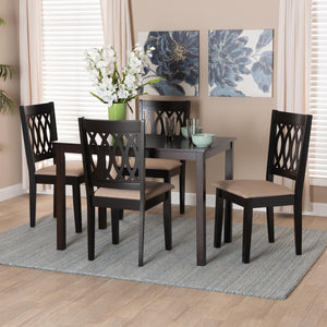 Baxton Studio Baxton Studio Modern Beige Dining Set with Espresso Brown Table & Sculptural Backrest Chairs Florencia 5-Piece RH388C-Sand/Dark Brown-5PC Dining Set