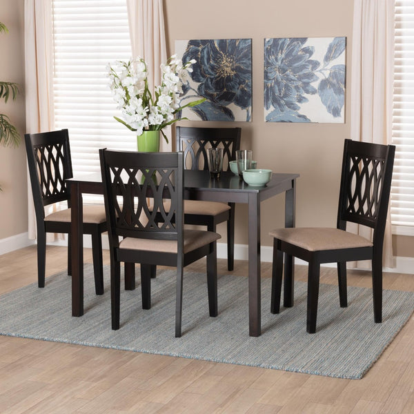 Baxton Studio Baxton Studio Modern Beige Dining Set with Espresso Brown Table & Sculptural Backrest Chairs Florencia 5-Piece RH388C-Sand/Dark Brown-5PC Dining Set