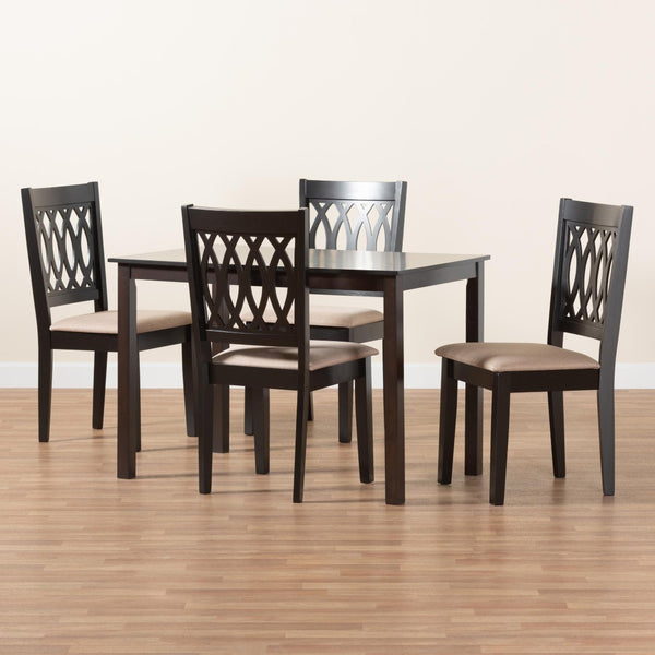 Baxton Studio Baxton Studio Modern Beige Dining Set with Espresso Brown Table & Sculptural Backrest Chairs Florencia 5-Piece RH388C-Sand/Dark Brown-5PC Dining Set