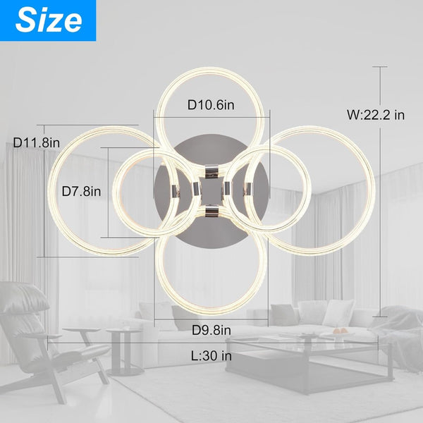 English Elm Modern Acrylic Six Ring Flush Mount Led Fixture with Dimmable Remote for Any Room T3177P283988