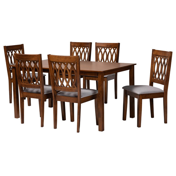 Baxton Studio Baxton Studio Florencia 7-Piece Modern Grey Upholstered Dining Set with Walnut Finish Elegance RH388C-Grey/Walnut-7PC Dining Set
