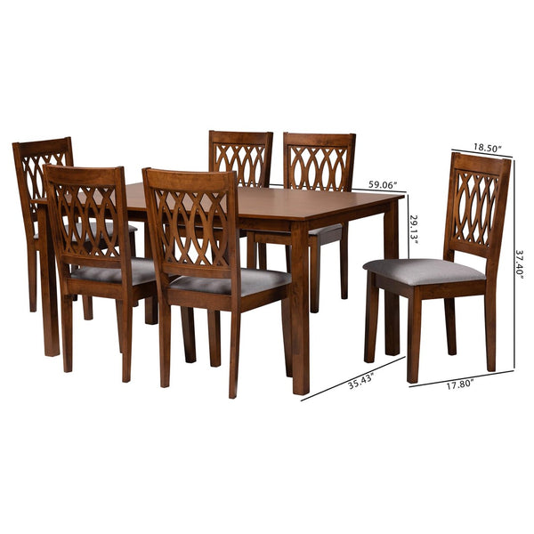 Baxton Studio Baxton Studio Florencia 7-Piece Modern Grey Upholstered Dining Set with Walnut Finish Elegance RH388C-Grey/Walnut-7PC Dining Set