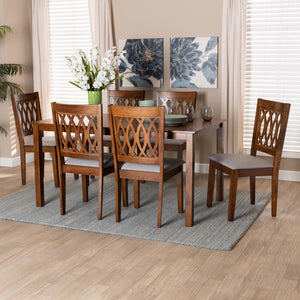 Baxton Studio Baxton Studio Florencia 7-Piece Modern Grey Upholstered Dining Set with Walnut Finish Elegance RH388C-Grey/Walnut-7PC Dining Set