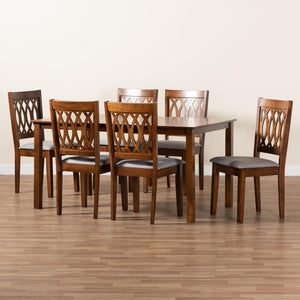 Baxton Studio Baxton Studio Florencia 7-Piece Modern Grey Upholstered Dining Set with Walnut Finish Elegance RH388C-Grey/Walnut-7PC Dining Set