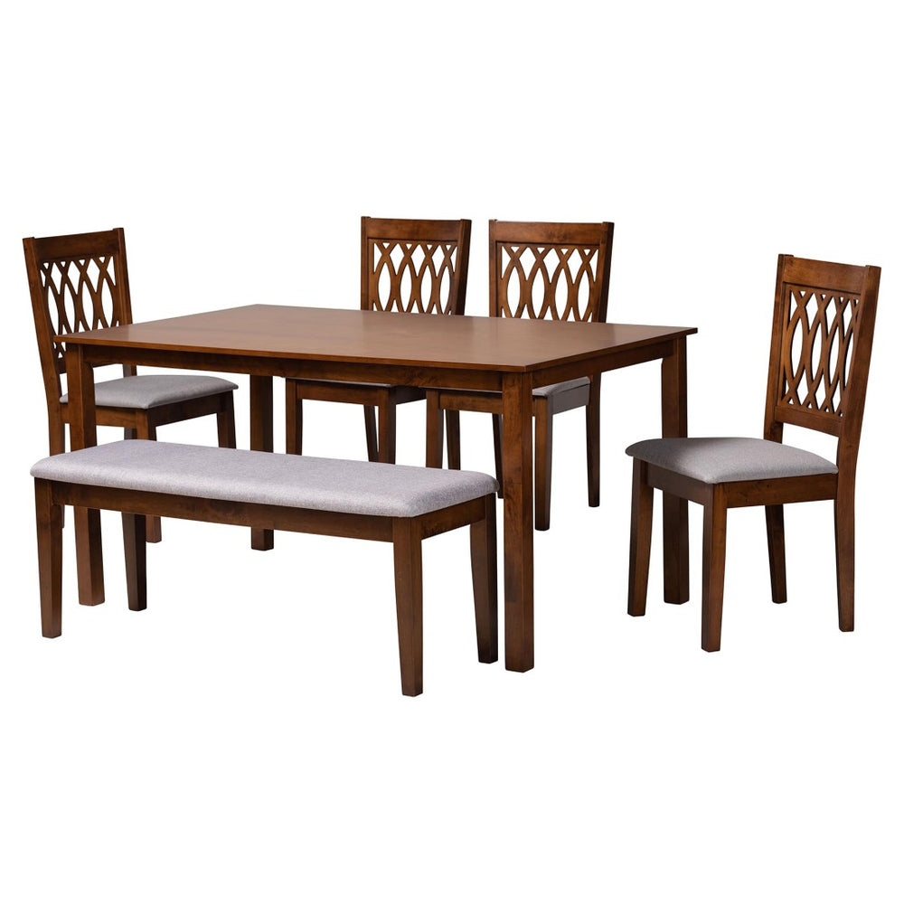 Baxton Studio Baxton Studio Florencia Modern 6-Piece Dining Set: Elegant Grey Upholstery & Walnut Finish Design RH388C-Grey/Walnut-6PC Dining Set