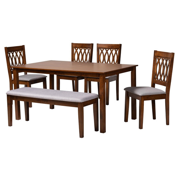 Baxton Studio Baxton Studio Florencia Modern 6-Piece Dining Set: Elegant Grey Upholstery & Walnut Finish Design RH388C-Grey/Walnut-6PC Dining Set