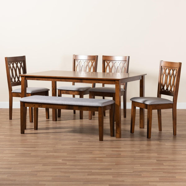 Baxton Studio Baxton Studio Florencia Modern 6-Piece Dining Set: Elegant Grey Upholstery & Walnut Finish Design RH388C-Grey/Walnut-6PC Dining Set