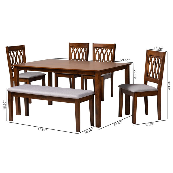 Baxton Studio Baxton Studio Florencia Modern 6-Piece Dining Set: Elegant Grey Upholstery & Walnut Finish Design RH388C-Grey/Walnut-6PC Dining Set