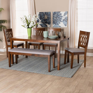 Baxton Studio Baxton Studio Florencia Modern 6-Piece Dining Set: Elegant Grey Upholstery & Walnut Finish Design RH388C-Grey/Walnut-6PC Dining Set