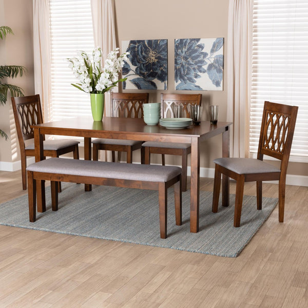 Baxton Studio Baxton Studio Florencia Modern 6-Piece Dining Set: Elegant Grey Upholstery & Walnut Finish Design RH388C-Grey/Walnut-6PC Dining Set