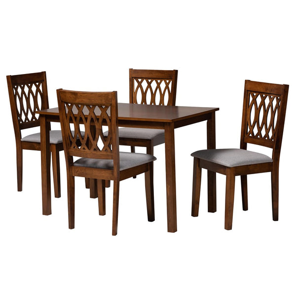 Baxton Studio Baxton Studio Florencia 5-Piece Modern Dining Set - Grey Fabric & Walnut Brown Wood Elegance RH388C-Grey/Walnut-5PC Dining Set