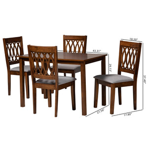 Baxton Studio Baxton Studio Florencia 5-Piece Modern Dining Set - Grey Fabric & Walnut Brown Wood Elegance RH388C-Grey/Walnut-5PC Dining Set
