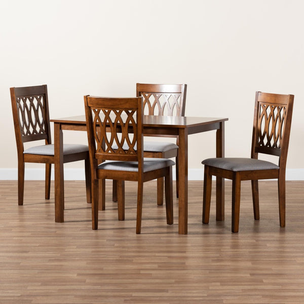 Baxton Studio Baxton Studio Florencia 5-Piece Modern Dining Set - Grey Fabric & Walnut Brown Wood Elegance RH388C-Grey/Walnut-5PC Dining Set