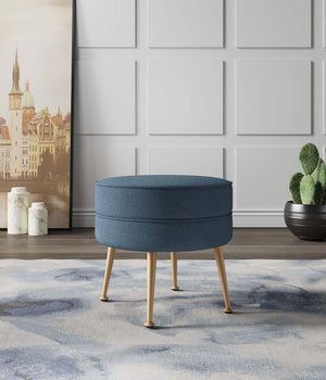 English Elm Bailey Upholstered Accent Ottoman In Blue – Stylish Modern Design With Gold Legs For Versatile Use B365P397874