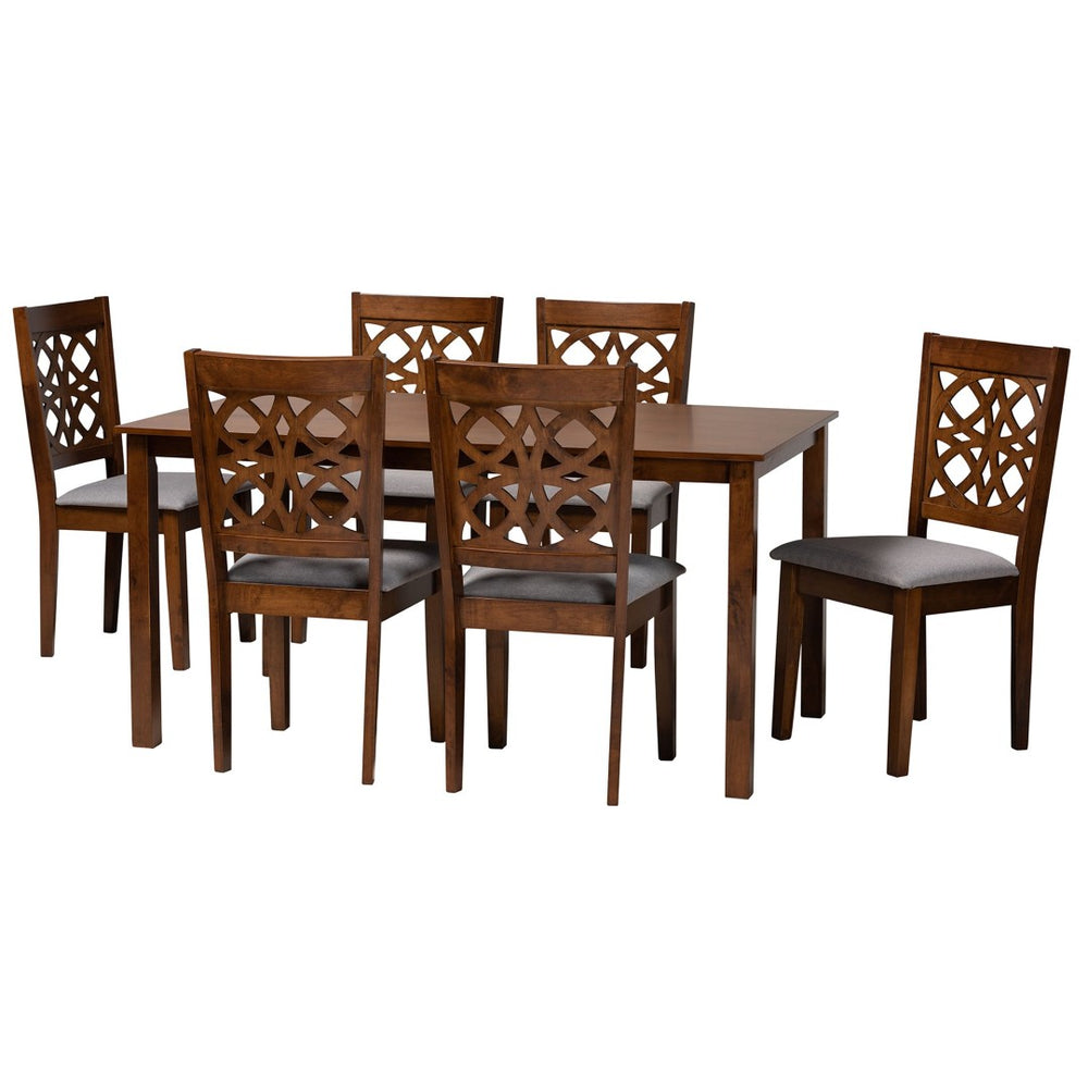 Baxton Studio Baxton Studio 7-Piece Modern Dining Set with Grey Fabric Chairs & Walnut Brown Table for Elegant Meals RH391C-Grey/Walnut-7PC Dining Set