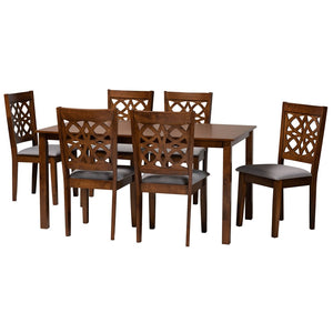 Baxton Studio Baxton Studio 7-Piece Modern Dining Set with Grey Fabric Chairs & Walnut Brown Table for Elegant Meals RH391C-Grey/Walnut-7PC Dining Set