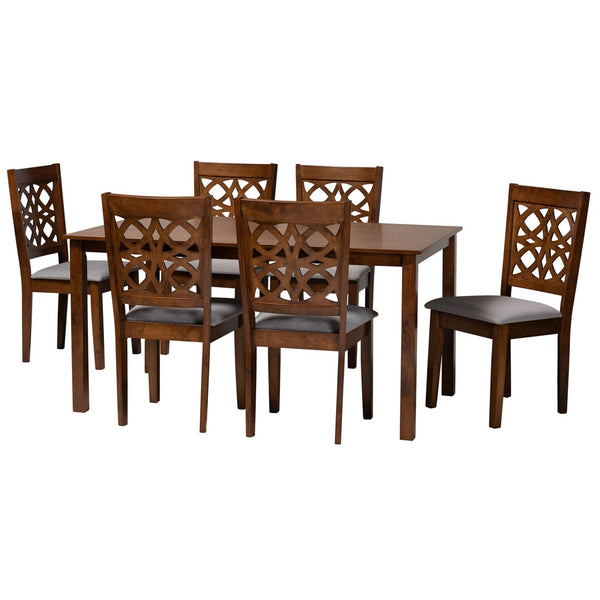 Baxton Studio Baxton Studio 7-Piece Modern Dining Set with Grey Fabric Chairs & Walnut Brown Table for Elegant Meals RH391C-Grey/Walnut-7PC Dining Set