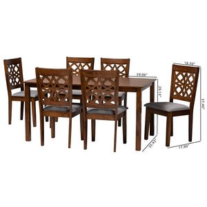 Baxton Studio Baxton Studio 7-Piece Modern Dining Set with Grey Fabric Chairs & Walnut Brown Table for Elegant Meals RH391C-Grey/Walnut-7PC Dining Set