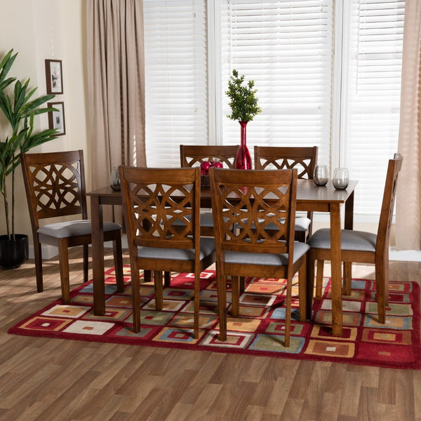 Baxton Studio Baxton Studio 7-Piece Modern Dining Set with Grey Fabric Chairs & Walnut Brown Table for Elegant Meals RH391C-Grey/Walnut-7PC Dining Set