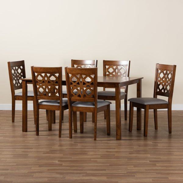 Baxton Studio Baxton Studio 7-Piece Modern Dining Set with Grey Fabric Chairs & Walnut Brown Table for Elegant Meals RH391C-Grey/Walnut-7PC Dining Set