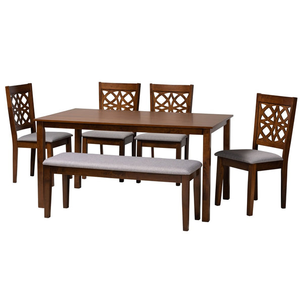 Baxton Studio Baxton Studio Abigail 6-Piece Modern Dining Set: Grey Fabric & Walnut Wood, Comfort & Style Combined RH391C-Grey/Walnut-6PC Dining Set