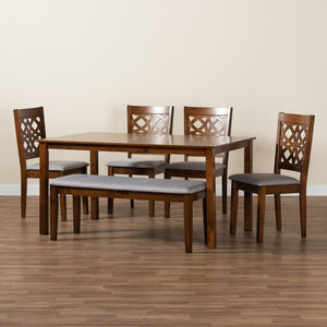 Baxton Studio Baxton Studio Abigail 6-Piece Modern Dining Set: Grey Fabric & Walnut Wood, Comfort & Style Combined RH391C-Grey/Walnut-6PC Dining Set