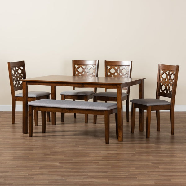 Baxton Studio Baxton Studio Abigail 6-Piece Modern Dining Set: Grey Fabric & Walnut Wood, Comfort & Style Combined RH391C-Grey/Walnut-6PC Dining Set