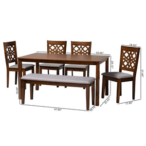 Baxton Studio Baxton Studio Abigail 6-Piece Modern Dining Set: Grey Fabric & Walnut Wood, Comfort & Style Combined RH391C-Grey/Walnut-6PC Dining Set