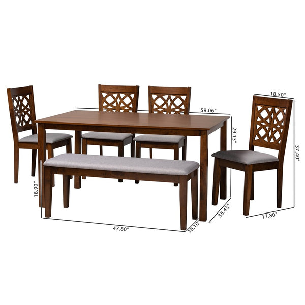 Baxton Studio Baxton Studio Abigail 6-Piece Modern Dining Set: Grey Fabric & Walnut Wood, Comfort & Style Combined RH391C-Grey/Walnut-6PC Dining Set