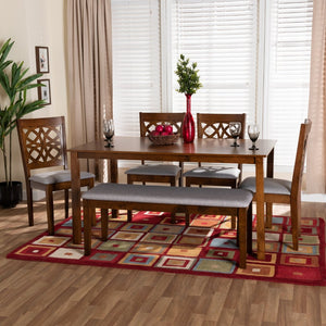Baxton Studio Baxton Studio Abigail 6-Piece Modern Dining Set: Grey Fabric & Walnut Wood, Comfort & Style Combined RH391C-Grey/Walnut-6PC Dining Set