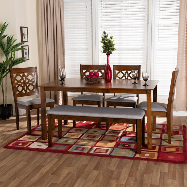 Baxton Studio Baxton Studio Abigail 6-Piece Modern Dining Set: Grey Fabric & Walnut Wood, Comfort & Style Combined RH391C-Grey/Walnut-6PC Dining Set