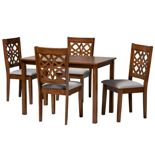 Baxton Studio Baxton Studio 5-Piece Modern Dining Set with Grey Upholstered Chairs and Walnut Wood Table Design RH391C-Grey/Walnut-5PC Dining Set