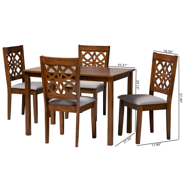 Baxton Studio Baxton Studio 5-Piece Modern Dining Set with Grey Upholstered Chairs and Walnut Wood Table Design RH391C-Grey/Walnut-5PC Dining Set