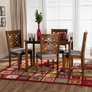 Baxton Studio Baxton Studio 5-Piece Modern Dining Set with Grey Upholstered Chairs and Walnut Wood Table Design RH391C-Grey/Walnut-5PC Dining Set
