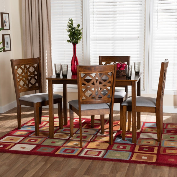 Baxton Studio Baxton Studio 5-Piece Modern Dining Set with Grey Upholstered Chairs and Walnut Wood Table Design RH391C-Grey/Walnut-5PC Dining Set