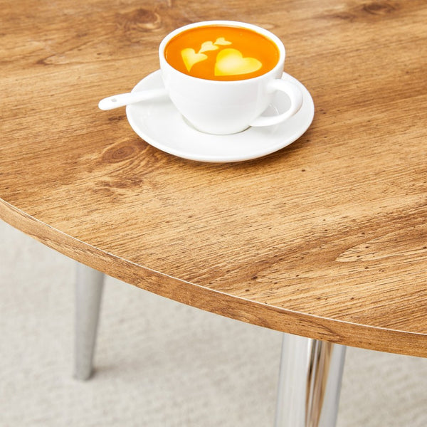 English Elm Table Set Extendable Round to Oval Wood Grain Top with Four White Pu Dining Chairs W1151S03962