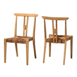 Artha Modern Bohemian Natural Brown Teak Wood and Seagrass 2-Piece Dining Chair Set