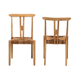 Baxton Studio Artha Modern Bohemian Natural Brown Teak Wood and Seagrass 2-Piece Dining Chair Set