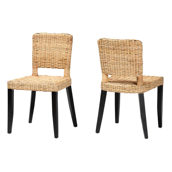 Baxton Studio bali Bali Dermot 2-Piece Dining Chair Set - Modern Bohemian Dark Brown Mango Wood & Natural Rattan Charm MD39507-Mango Wood-DC
