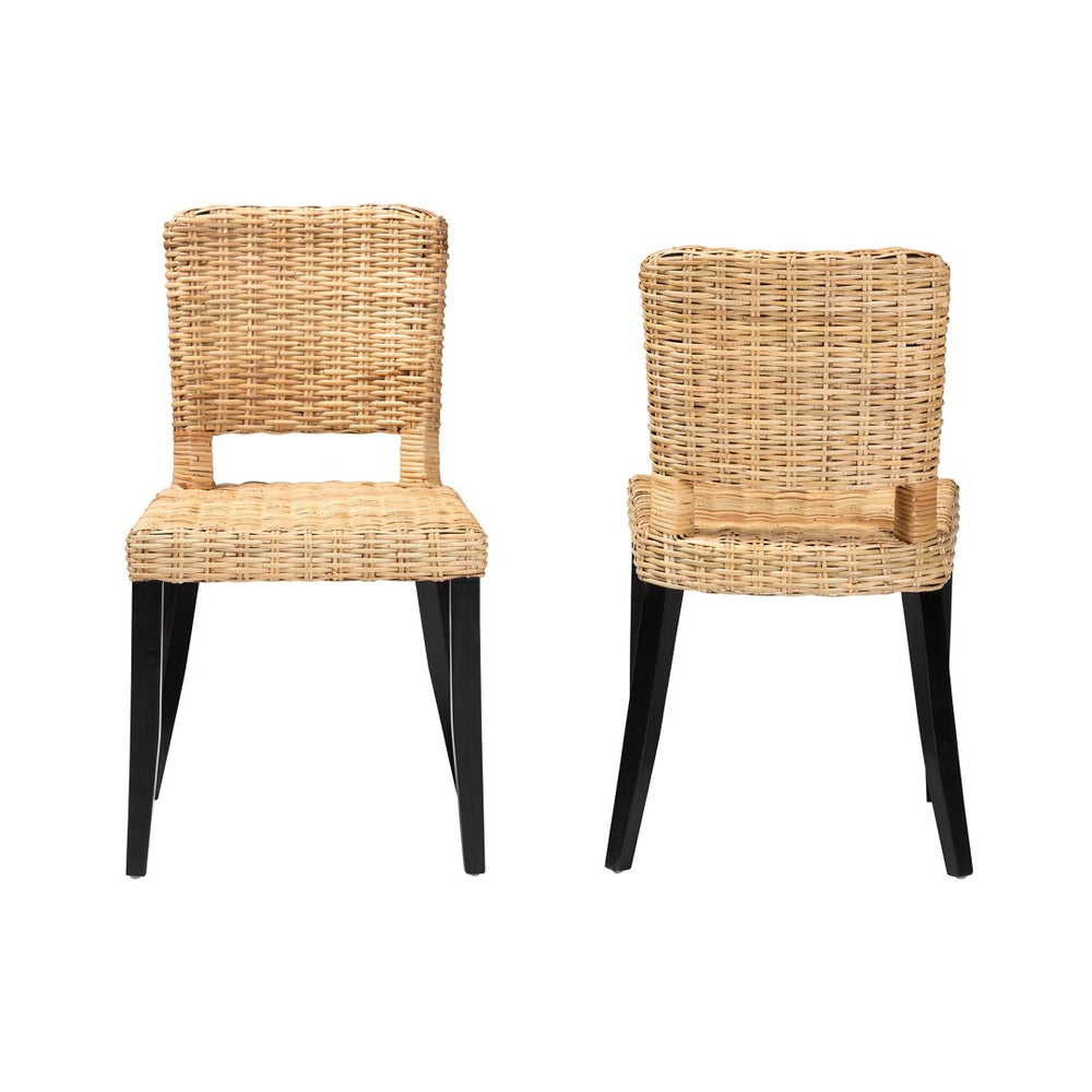 Baxton Studio bali Bali Dermot 2-Piece Dining Chair Set - Modern Bohemian Dark Brown Mango Wood & Natural Rattan Charm MD39507-Mango Wood-DC