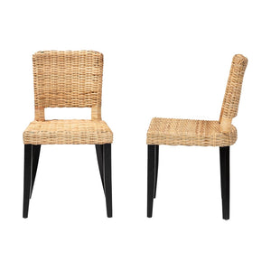 Baxton Studio bali Bali Dermot 2-Piece Dining Chair Set - Modern Bohemian Dark Brown Mango Wood & Natural Rattan Charm MD39507-Mango Wood-DC