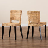 bali & pari Dermot Modern Bohemian Dark Brown Finished Wood and Natural Rattan 2-Piece Dining Chair Set